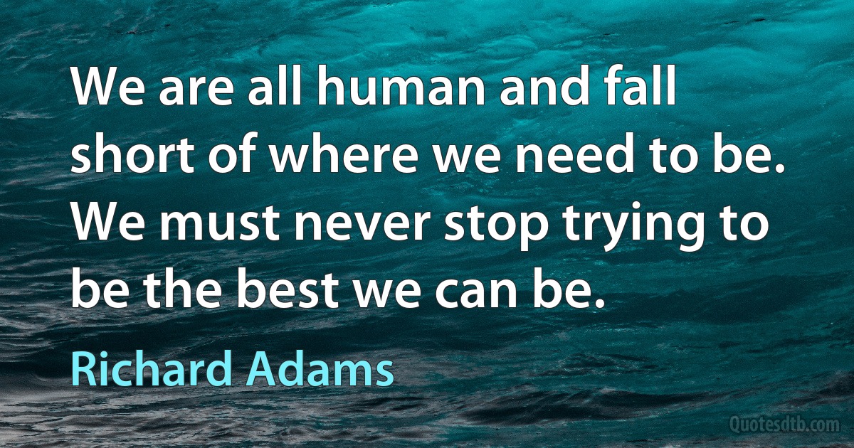 We are all human and fall short of where we need to be. We must never stop trying to be the best we can be. (Richard Adams)