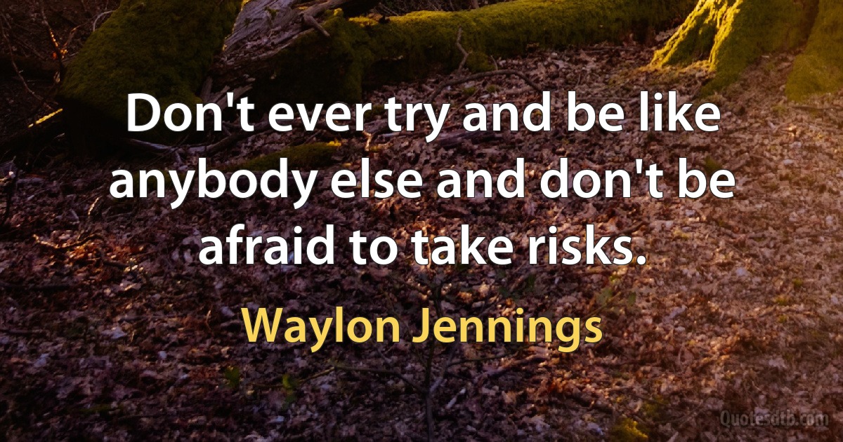 Don't ever try and be like anybody else and don't be afraid to take risks. (Waylon Jennings)