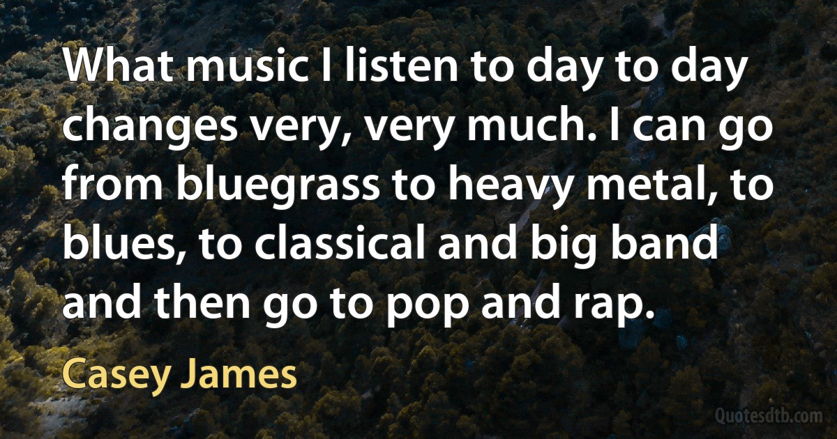 What music I listen to day to day changes very, very much. I can go from bluegrass to heavy metal, to blues, to classical and big band and then go to pop and rap. (Casey James)