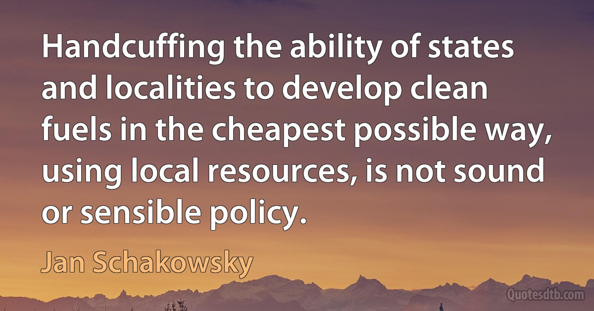 Handcuffing the ability of states and localities to develop clean fuels in the cheapest possible way, using local resources, is not sound or sensible policy. (Jan Schakowsky)