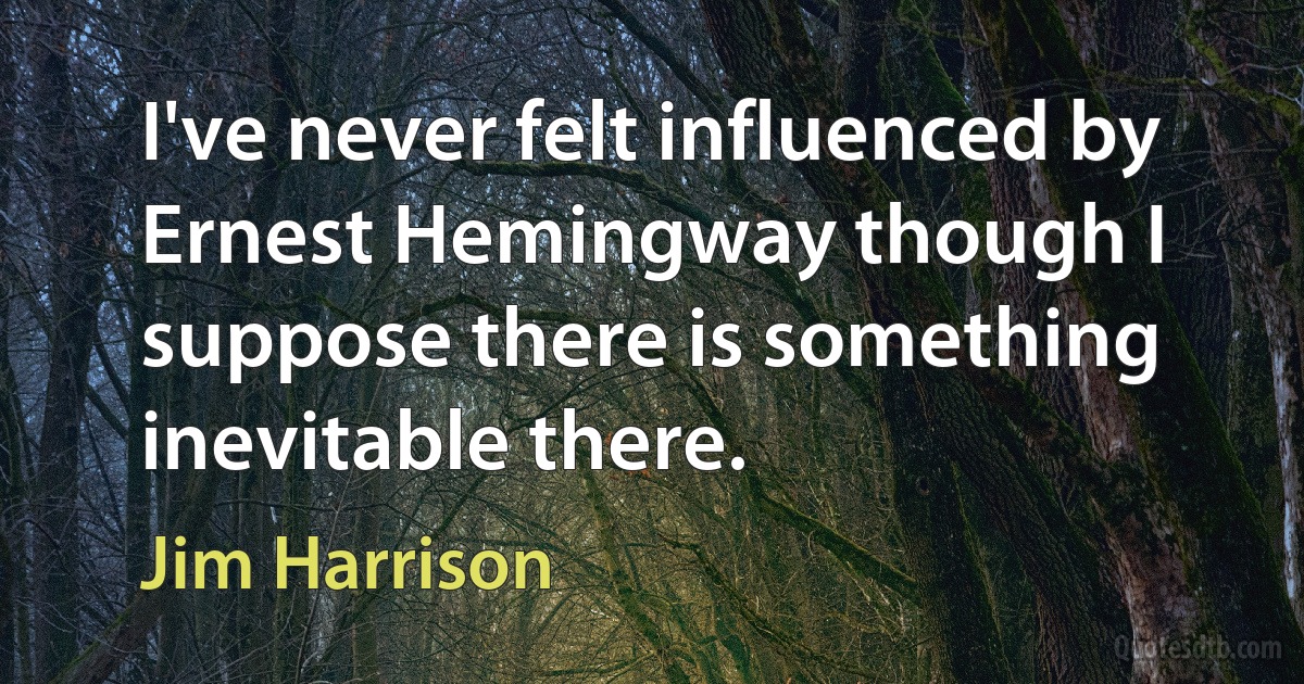 I've never felt influenced by Ernest Hemingway though I suppose there is something inevitable there. (Jim Harrison)