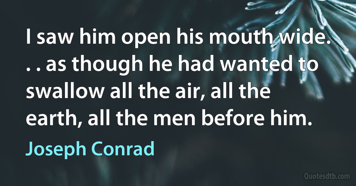 I saw him open his mouth wide. . . as though he had wanted to swallow all the air, all the earth, all the men before him. (Joseph Conrad)