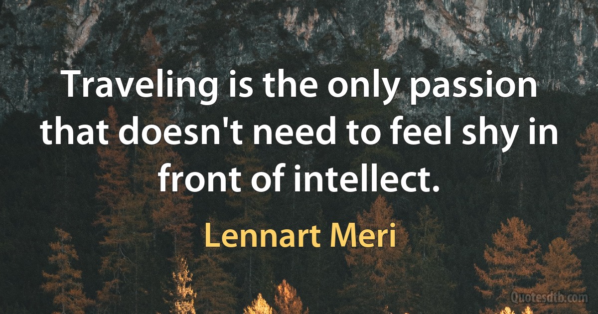 Traveling is the only passion that doesn't need to feel shy in front of intellect. (Lennart Meri)