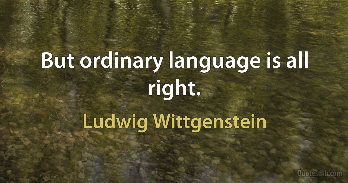 But ordinary language is all right. (Ludwig Wittgenstein)