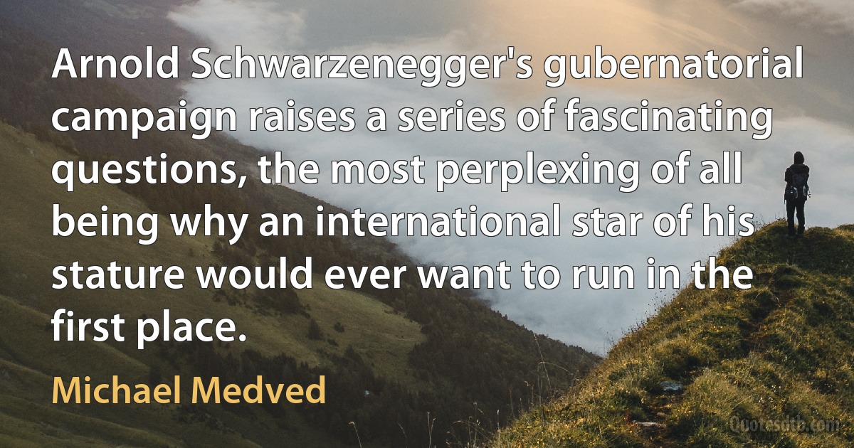 Arnold Schwarzenegger's gubernatorial campaign raises a series of fascinating questions, the most perplexing of all being why an international star of his stature would ever want to run in the first place. (Michael Medved)