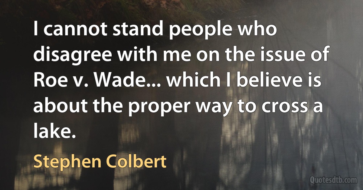 I cannot stand people who disagree with me on the issue of Roe v. Wade... which I believe is about the proper way to cross a lake. (Stephen Colbert)