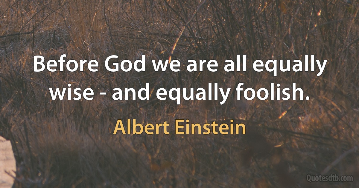 Before God we are all equally wise - and equally foolish. (Albert Einstein)