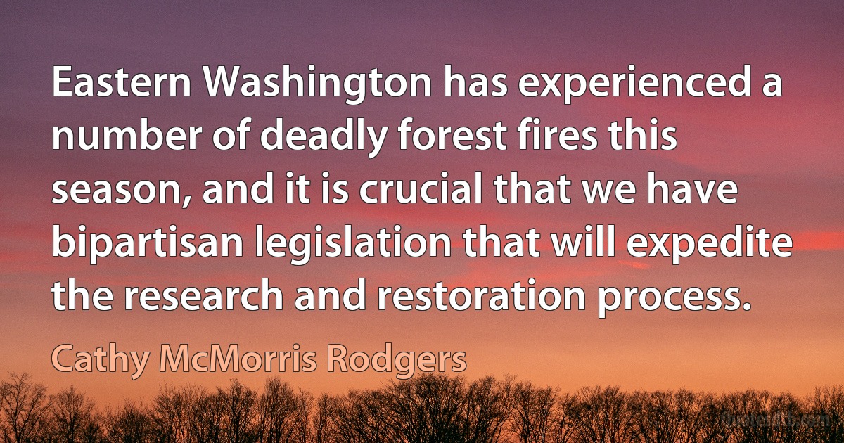 Eastern Washington has experienced a number of deadly forest fires this season, and it is crucial that we have bipartisan legislation that will expedite the research and restoration process. (Cathy McMorris Rodgers)