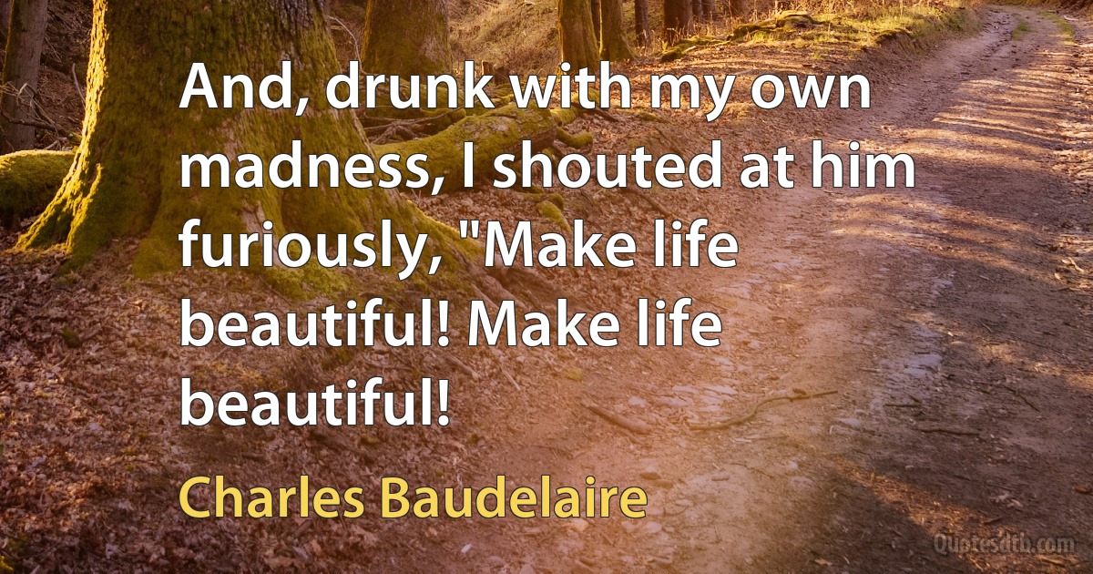 And, drunk with my own madness, I shouted at him furiously, "Make life beautiful! Make life beautiful! (Charles Baudelaire)