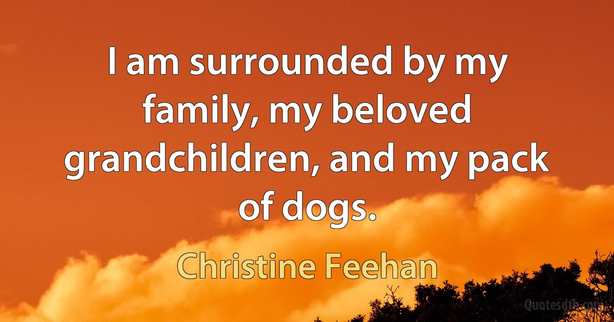 I am surrounded by my family, my beloved grandchildren, and my pack of dogs. (Christine Feehan)