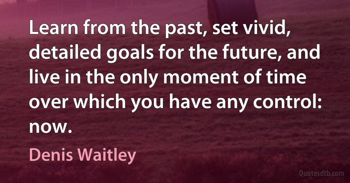 Learn from the past, set vivid, detailed goals for the future, and live in the only moment of time over which you have any control: now. (Denis Waitley)