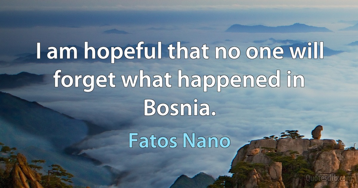 I am hopeful that no one will forget what happened in Bosnia. (Fatos Nano)