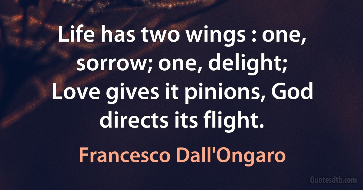 Life has two wings : one, sorrow; one, delight;
Love gives it pinions, God directs its flight. (Francesco Dall'Ongaro)