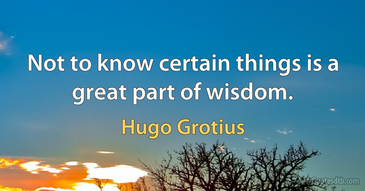 Not to know certain things is a great part of wisdom. (Hugo Grotius)