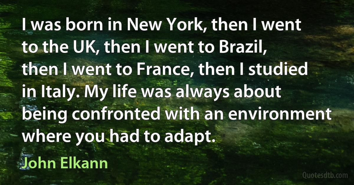 I was born in New York, then I went to the UK, then I went to Brazil, then I went to France, then I studied in Italy. My life was always about being confronted with an environment where you had to adapt. (John Elkann)