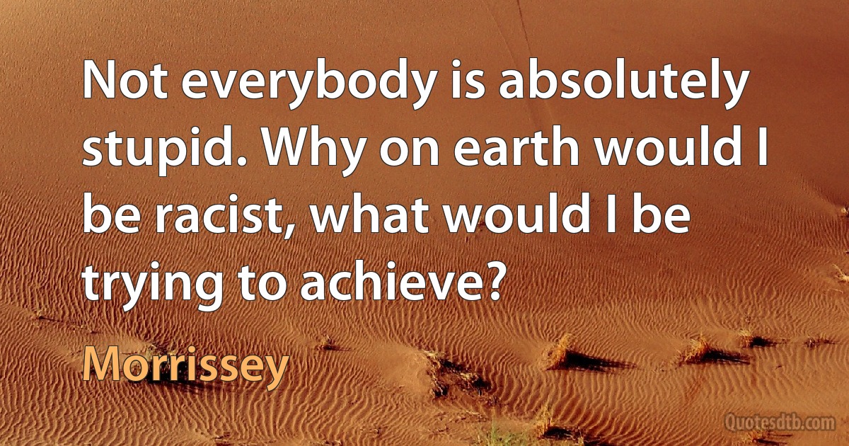 Not everybody is absolutely stupid. Why on earth would I be racist, what would I be trying to achieve? (Morrissey)