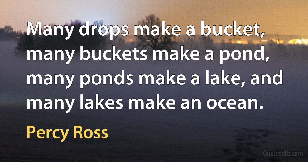 Many drops make a bucket, many buckets make a pond, many ponds make a lake, and many lakes make an ocean. (Percy Ross)