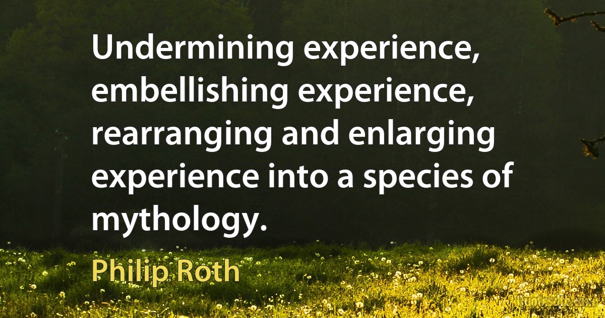 Undermining experience, embellishing experience, rearranging and enlarging experience into a species of mythology. (Philip Roth)