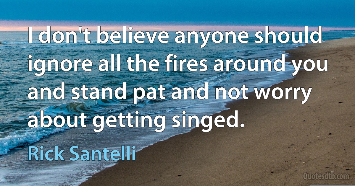 I don't believe anyone should ignore all the fires around you and stand pat and not worry about getting singed. (Rick Santelli)