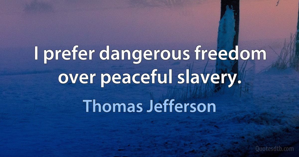 I prefer dangerous freedom over peaceful slavery. (Thomas Jefferson)