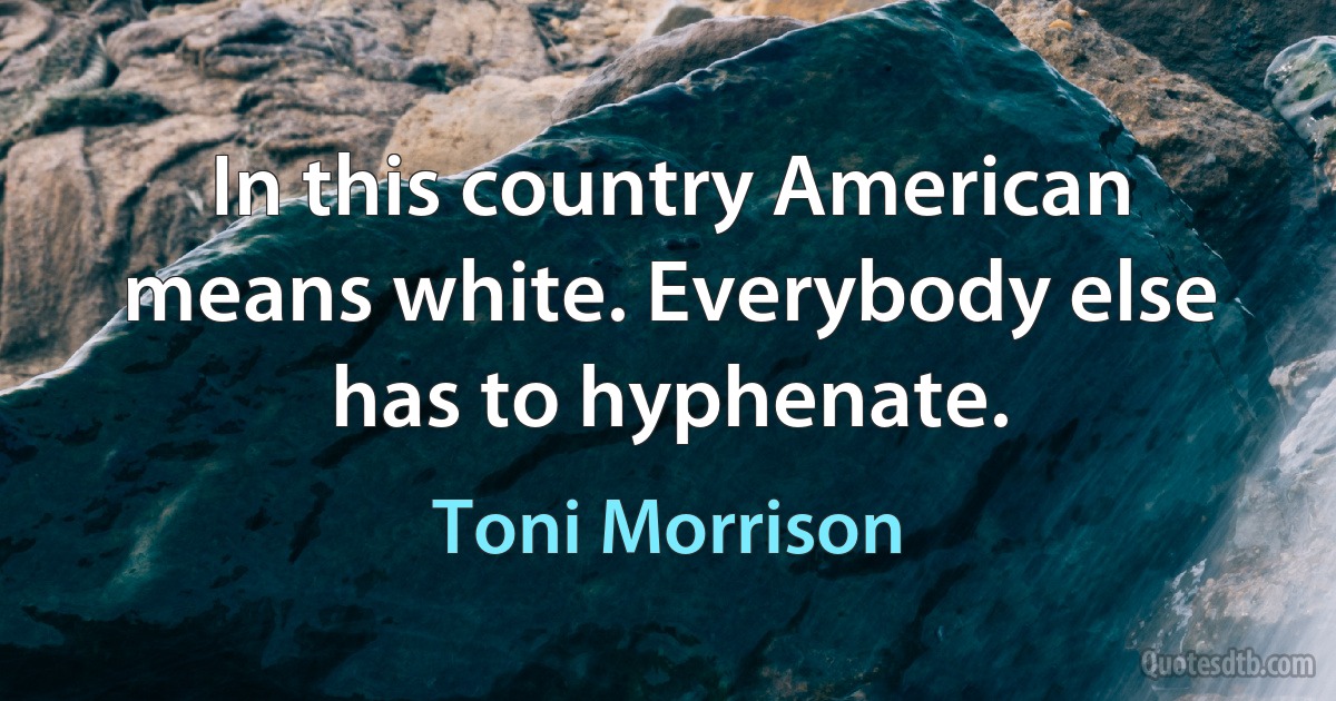 In this country American means white. Everybody else has to hyphenate. (Toni Morrison)