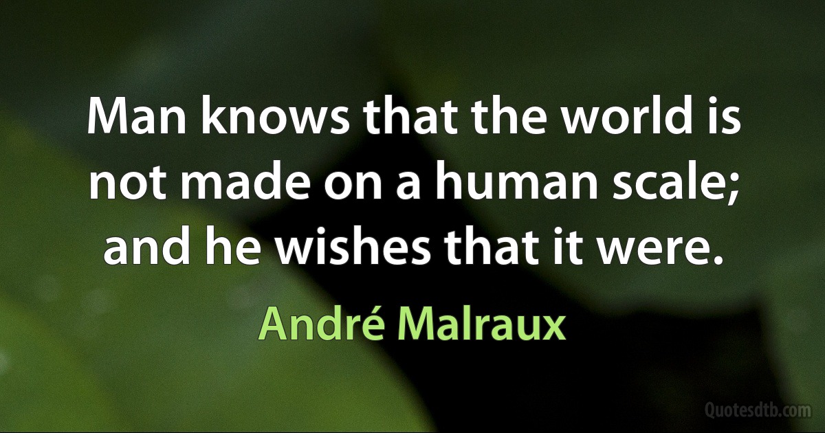 Man knows that the world is not made on a human scale; and he wishes that it were. (André Malraux)