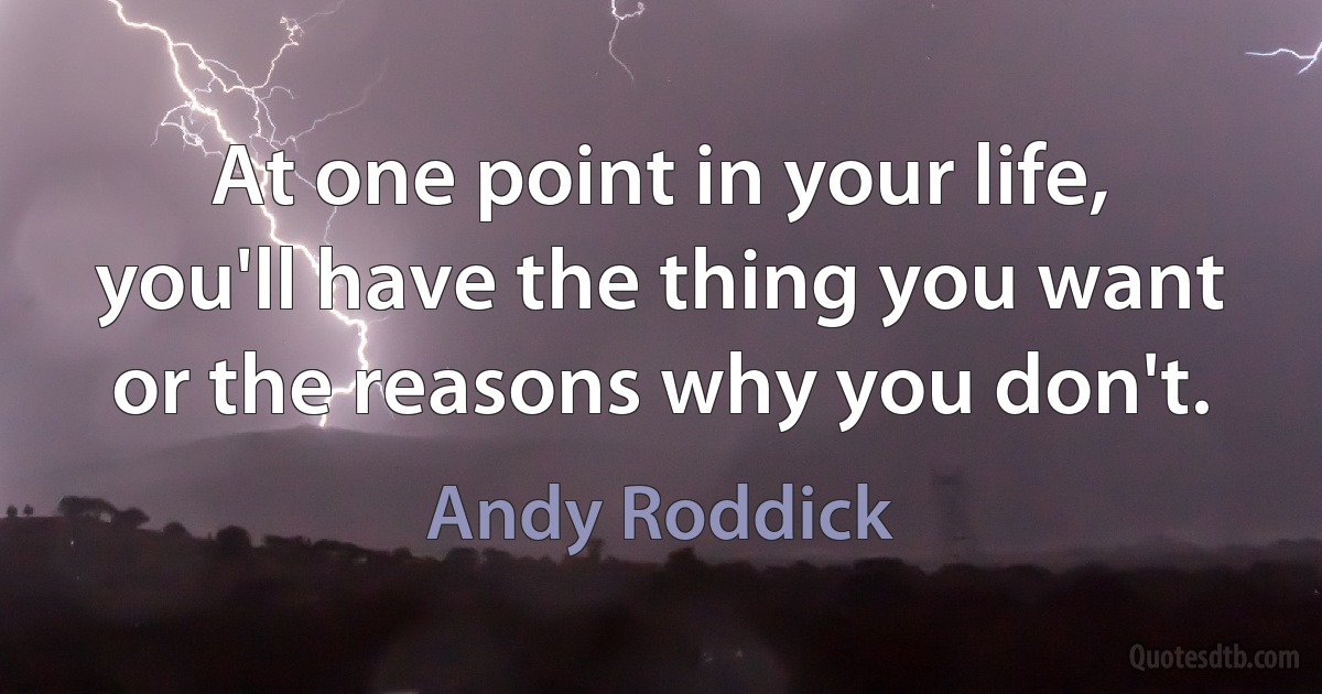 At one point in your life, you'll have the thing you want or the reasons why you don't. (Andy Roddick)