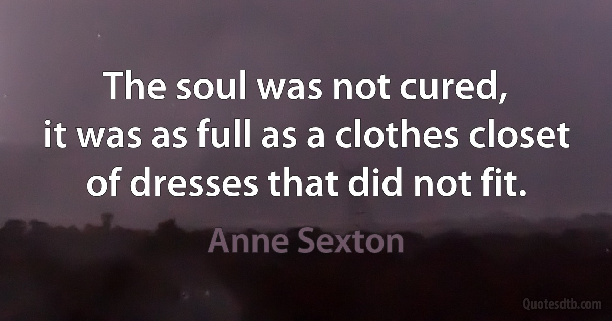 The soul was not cured,
it was as full as a clothes closet
of dresses that did not fit. (Anne Sexton)