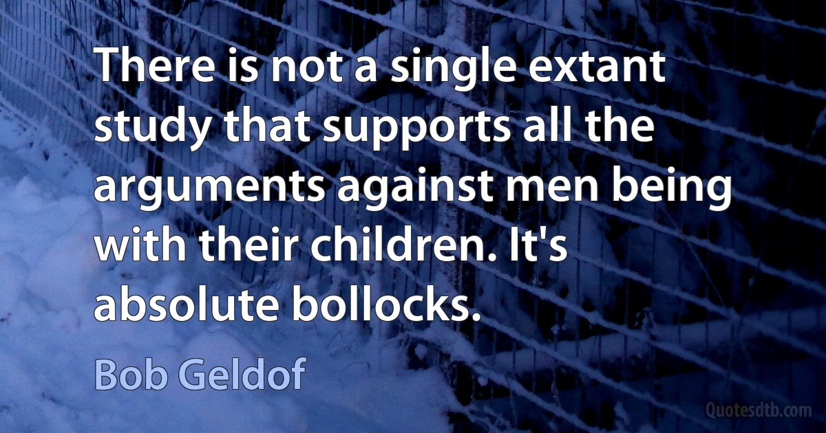 There is not a single extant study that supports all the arguments against men being with their children. It's absolute bollocks. (Bob Geldof)