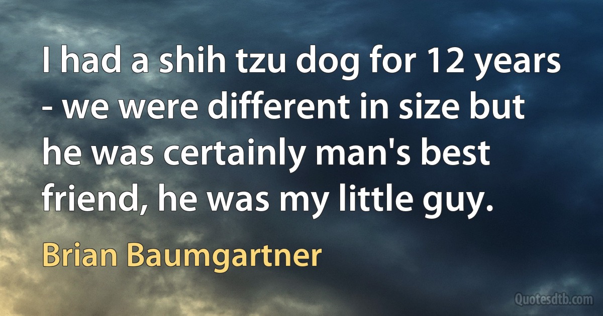 I had a shih tzu dog for 12 years - we were different in size but he was certainly man's best friend, he was my little guy. (Brian Baumgartner)