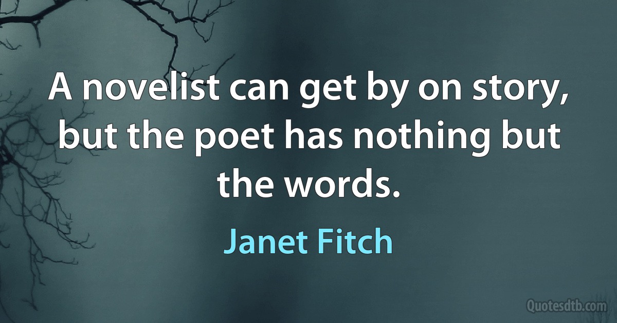 A novelist can get by on story, but the poet has nothing but the words. (Janet Fitch)