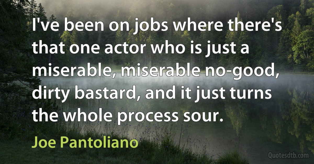 I've been on jobs where there's that one actor who is just a miserable, miserable no-good, dirty bastard, and it just turns the whole process sour. (Joe Pantoliano)