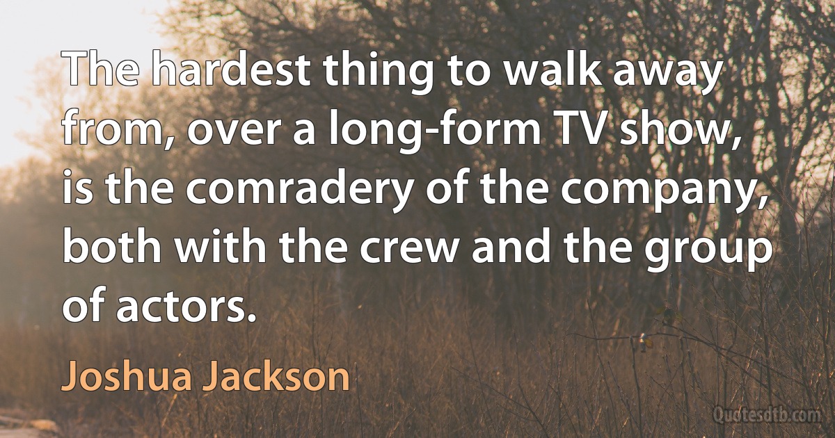 The hardest thing to walk away from, over a long-form TV show, is the comradery of the company, both with the crew and the group of actors. (Joshua Jackson)