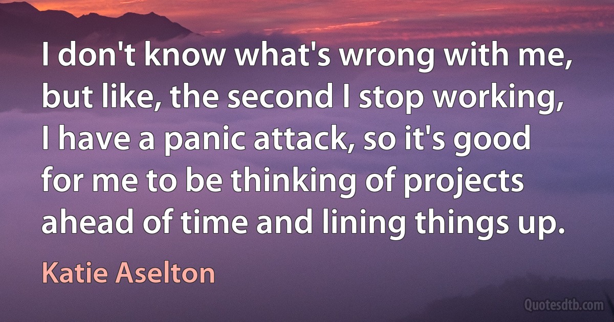 I don't know what's wrong with me, but like, the second I stop working, I have a panic attack, so it's good for me to be thinking of projects ahead of time and lining things up. (Katie Aselton)