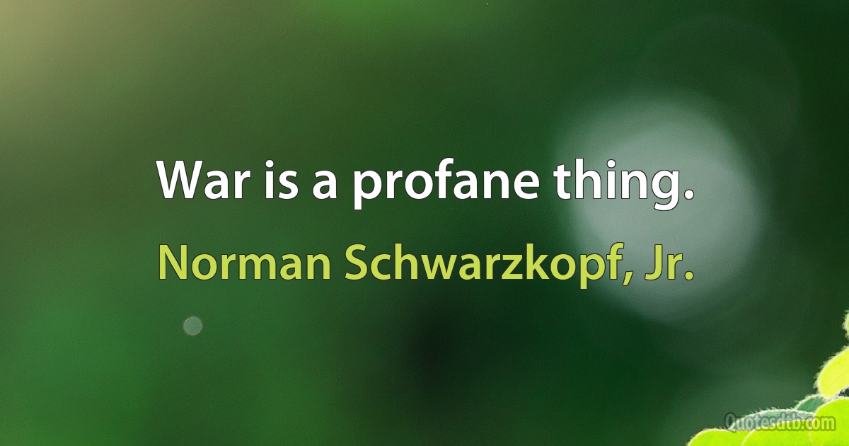 War is a profane thing. (Norman Schwarzkopf, Jr.)