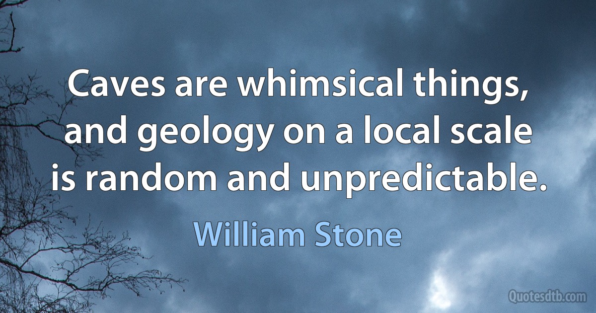 Caves are whimsical things, and geology on a local scale is random and unpredictable. (William Stone)