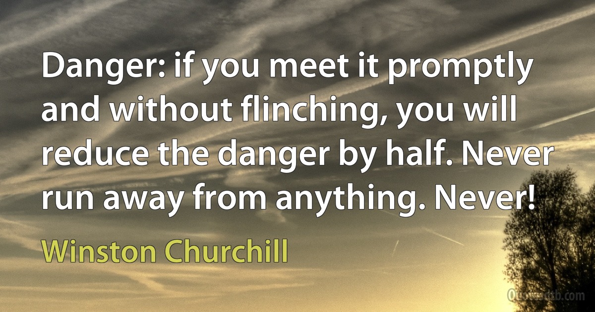 Danger: if you meet it promptly and without flinching, you will reduce the danger by half. Never run away from anything. Never! (Winston Churchill)