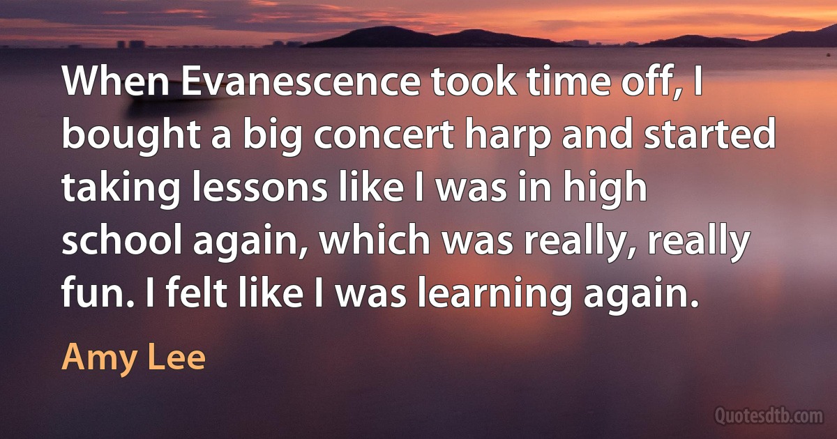 When Evanescence took time off, I bought a big concert harp and started taking lessons like I was in high school again, which was really, really fun. I felt like I was learning again. (Amy Lee)