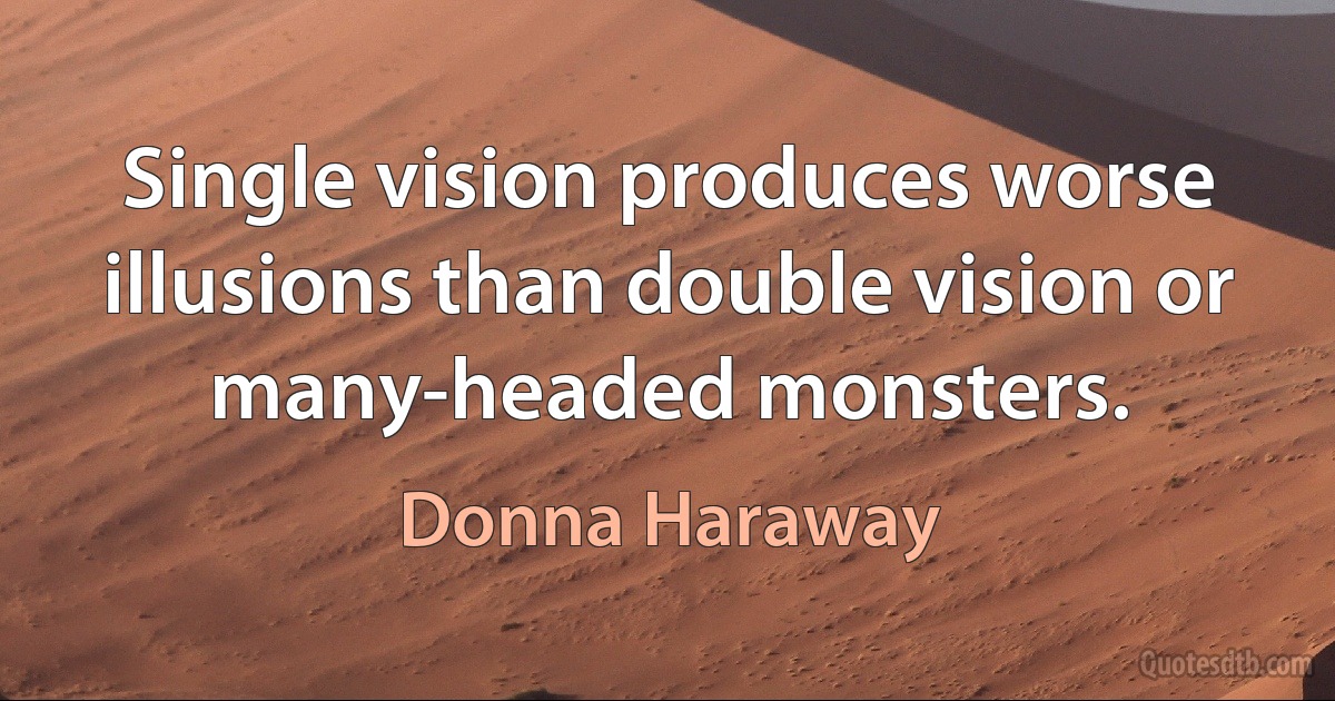 Single vision produces worse illusions than double vision or many-headed monsters. (Donna Haraway)