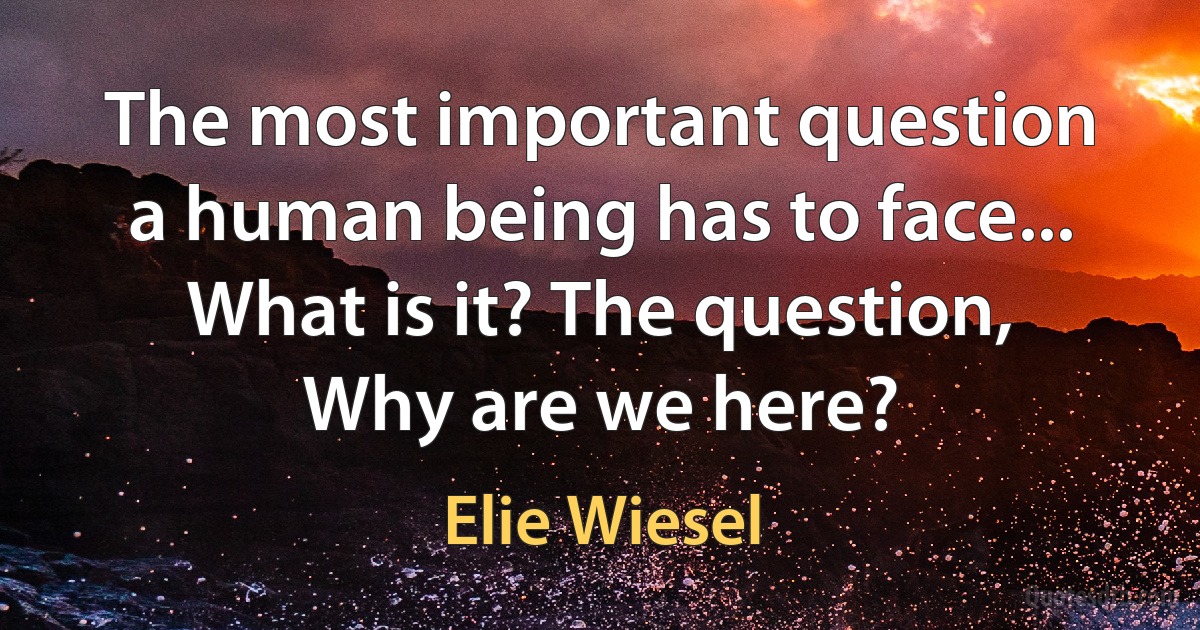 The most important question a human being has to face... What is it? The question, Why are we here? (Elie Wiesel)