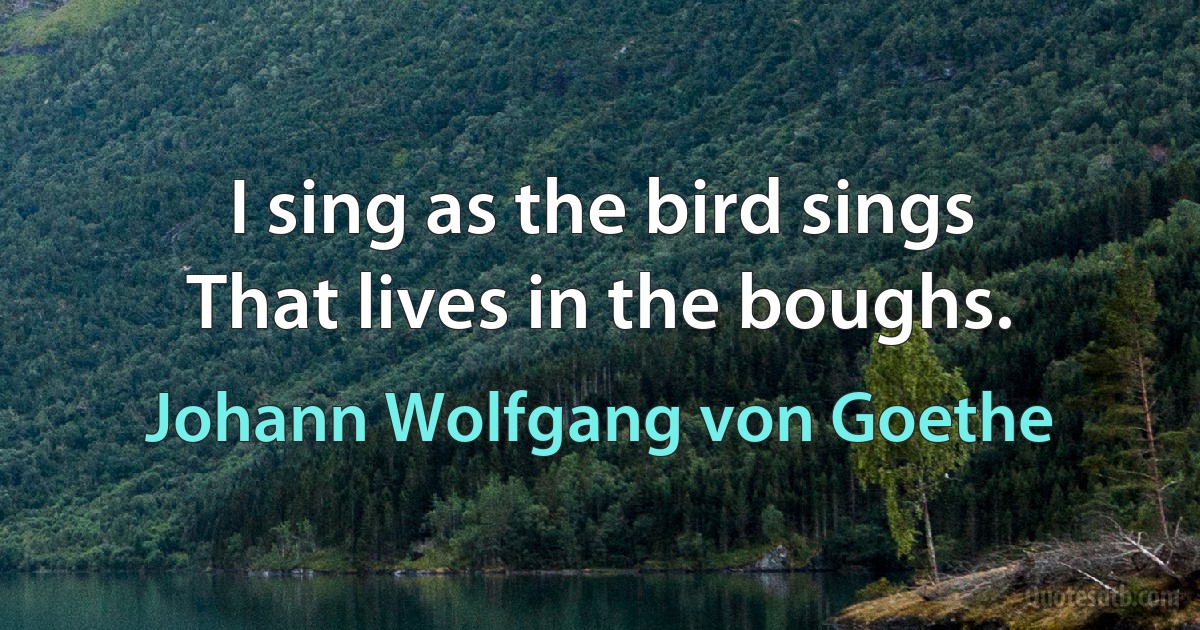 I sing as the bird sings
That lives in the boughs. (Johann Wolfgang von Goethe)