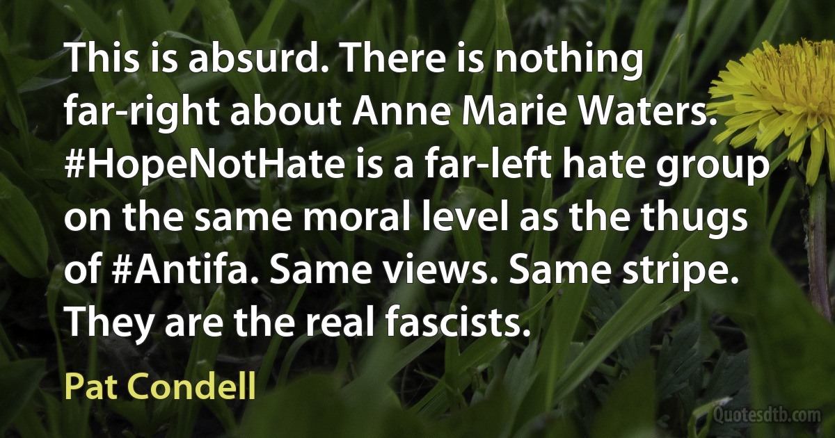 This is absurd. There is nothing far-right about Anne Marie Waters. #HopeNotHate is a far-left hate group on the same moral level as the thugs of #Antifa. Same views. Same stripe. They are the real fascists. (Pat Condell)