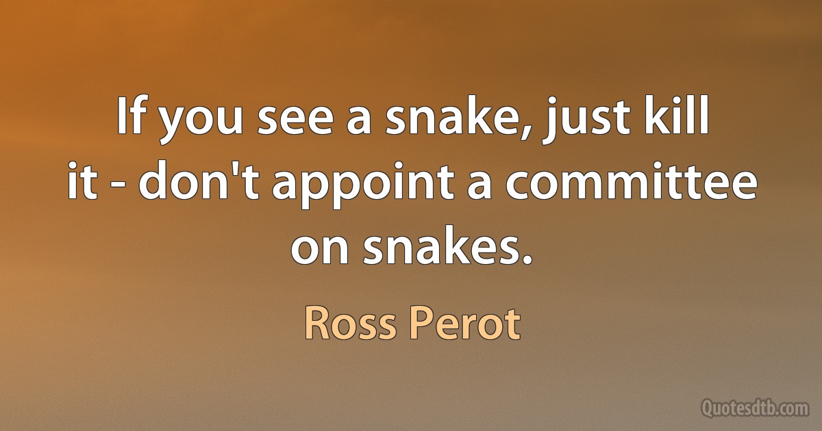 If you see a snake, just kill it - don't appoint a committee on snakes. (Ross Perot)