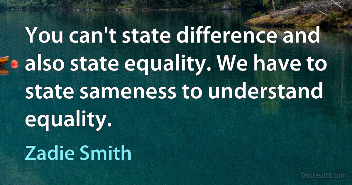 You can't state difference and also state equality. We have to state sameness to understand equality. (Zadie Smith)