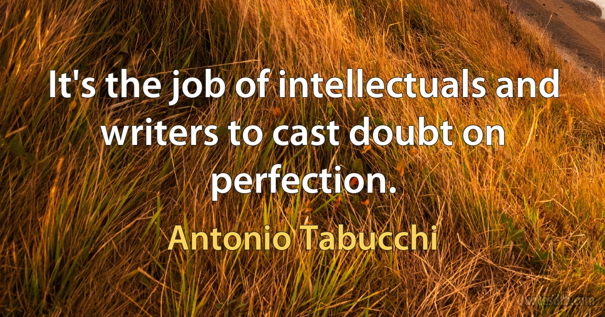 It's the job of intellectuals and writers to cast doubt on perfection. (Antonio Tabucchi)