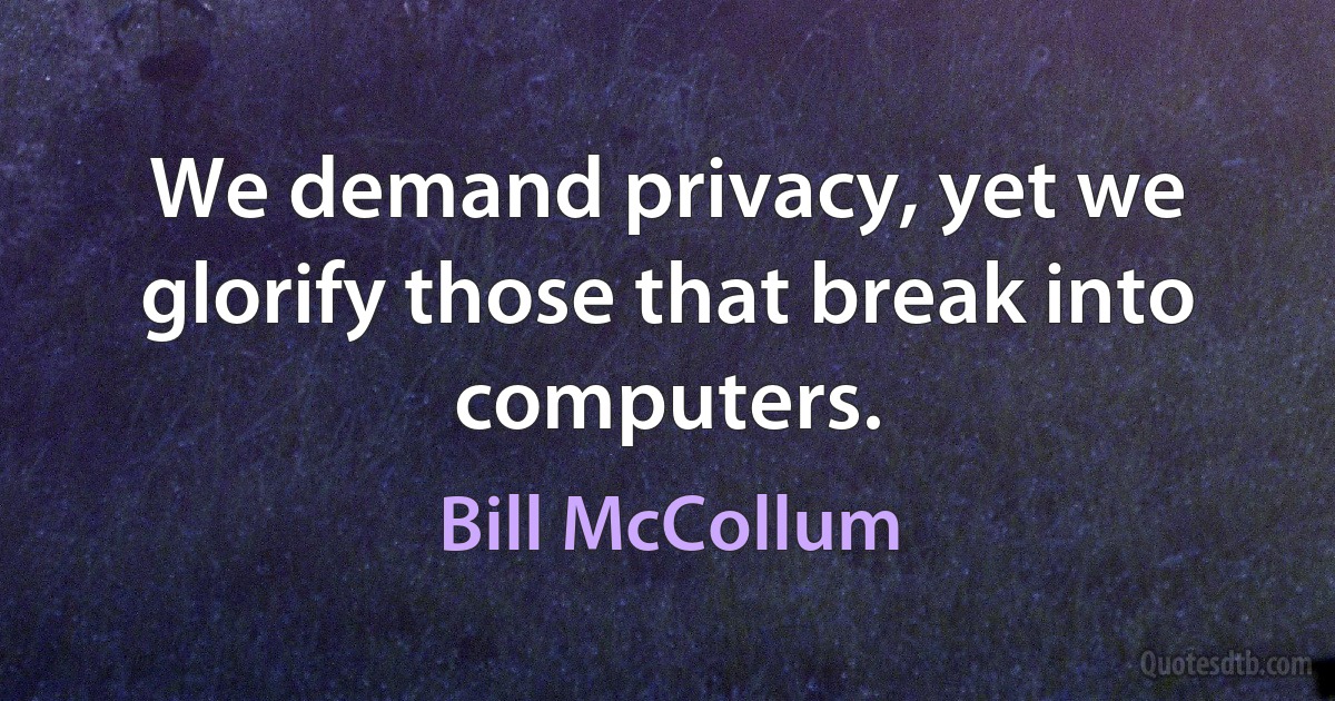 We demand privacy, yet we glorify those that break into computers. (Bill McCollum)