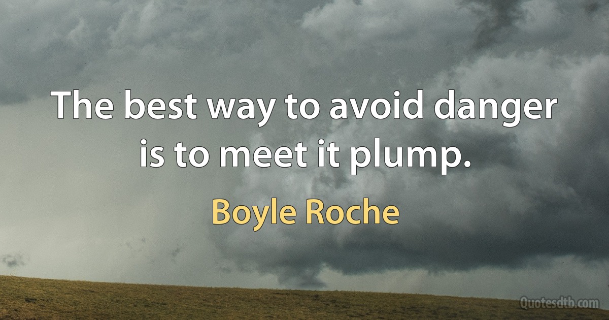 The best way to avoid danger is to meet it plump. (Boyle Roche)