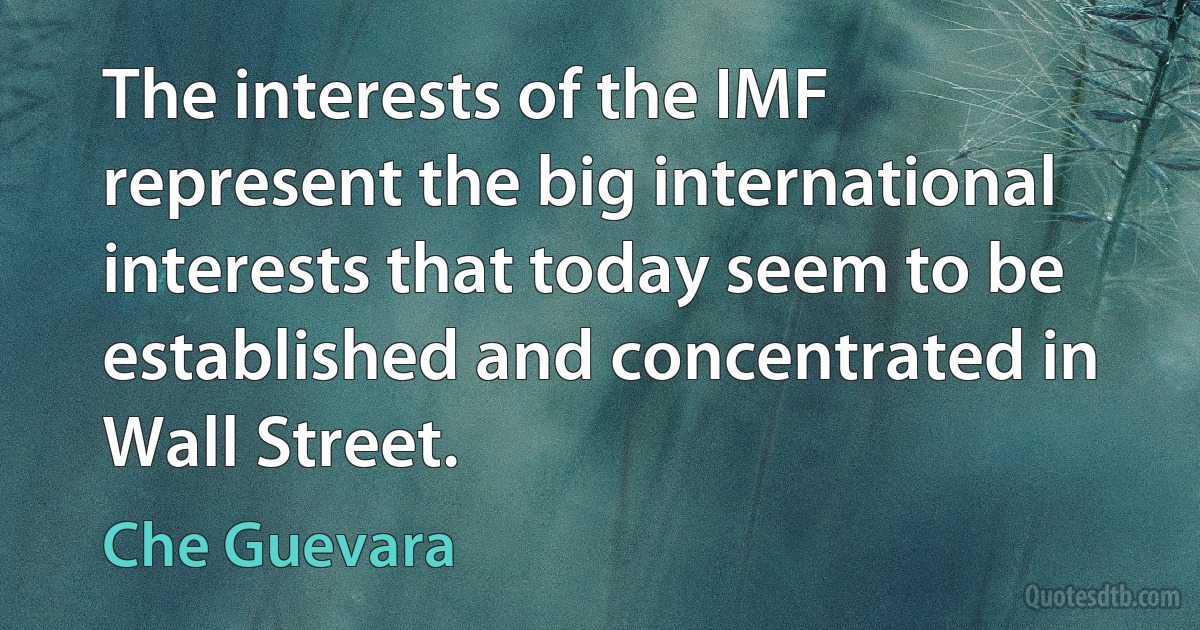 The interests of the IMF represent the big international interests that today seem to be established and concentrated in Wall Street. (Che Guevara)