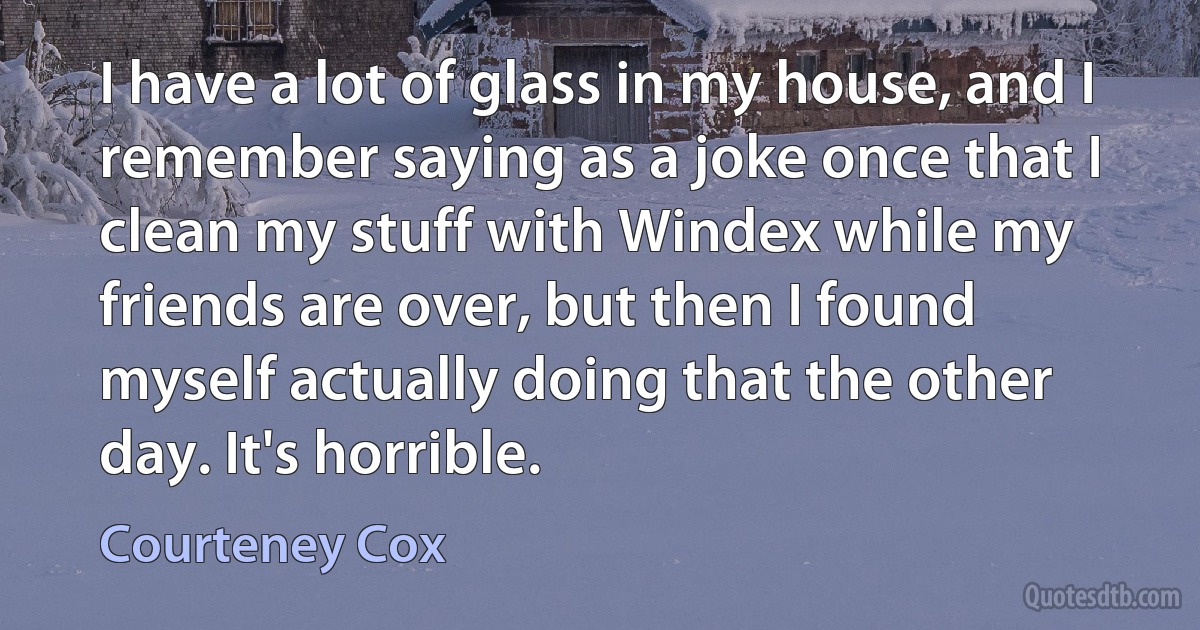 I have a lot of glass in my house, and I remember saying as a joke once that I clean my stuff with Windex while my friends are over, but then I found myself actually doing that the other day. It's horrible. (Courteney Cox)