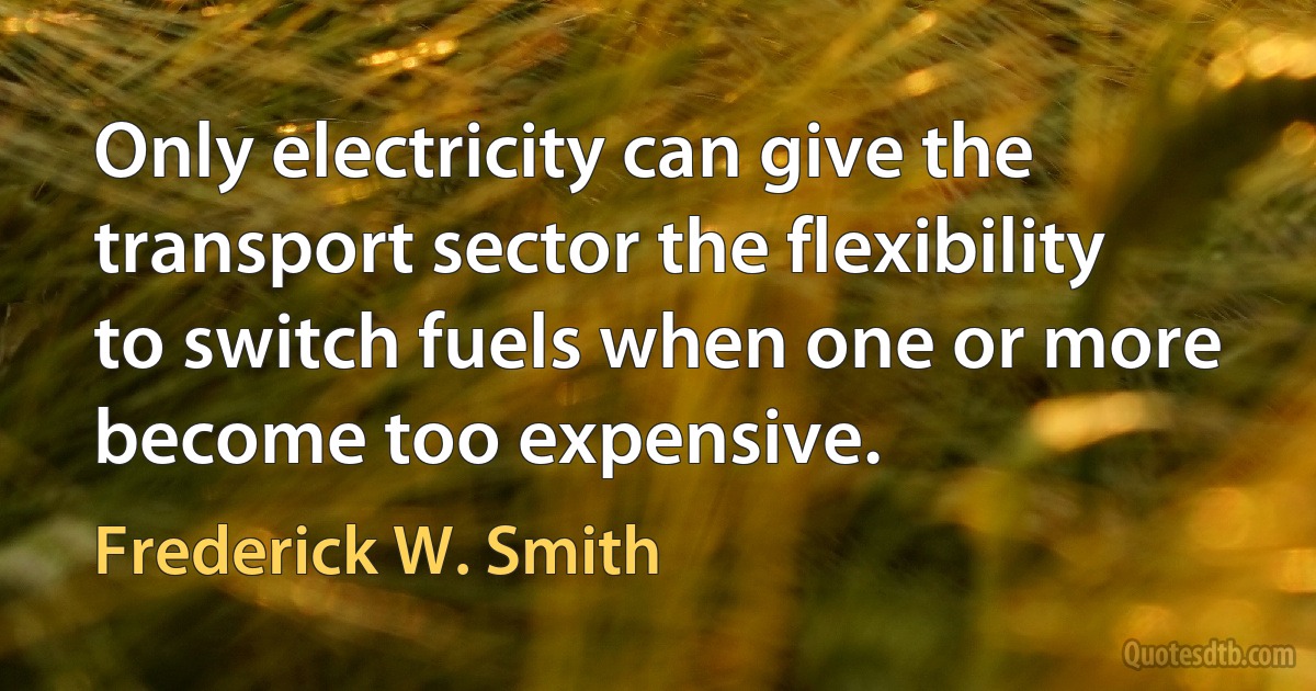 Only electricity can give the transport sector the flexibility to switch fuels when one or more become too expensive. (Frederick W. Smith)